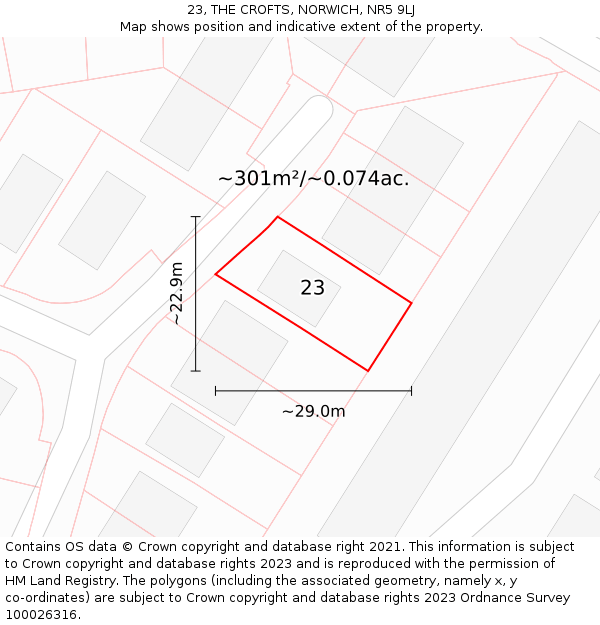 23, THE CROFTS, NORWICH, NR5 9LJ: Plot and title map