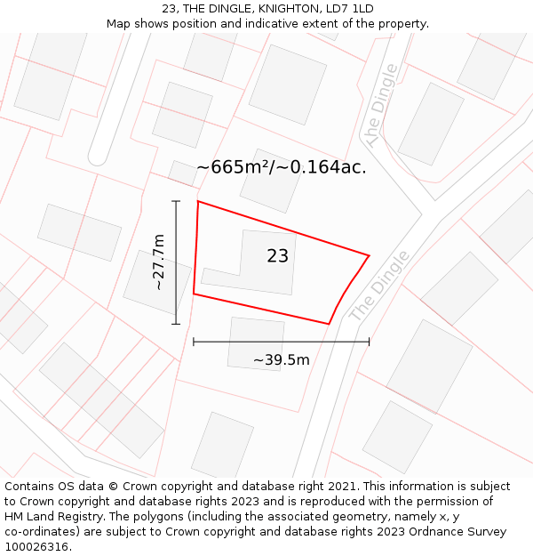 23, THE DINGLE, KNIGHTON, LD7 1LD: Plot and title map
