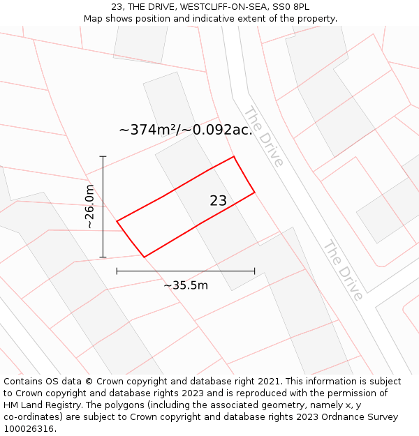 23, THE DRIVE, WESTCLIFF-ON-SEA, SS0 8PL: Plot and title map