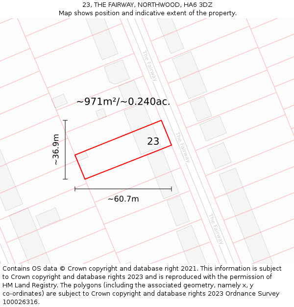 23, THE FAIRWAY, NORTHWOOD, HA6 3DZ: Plot and title map