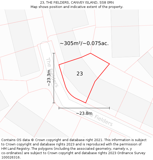 23, THE FIELDERS, CANVEY ISLAND, SS8 0RN: Plot and title map