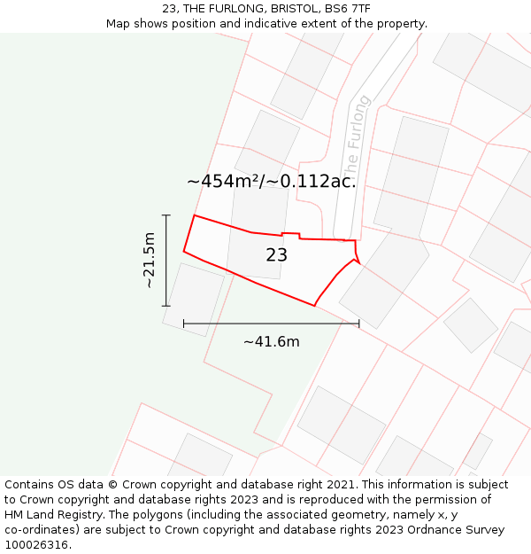 23, THE FURLONG, BRISTOL, BS6 7TF: Plot and title map