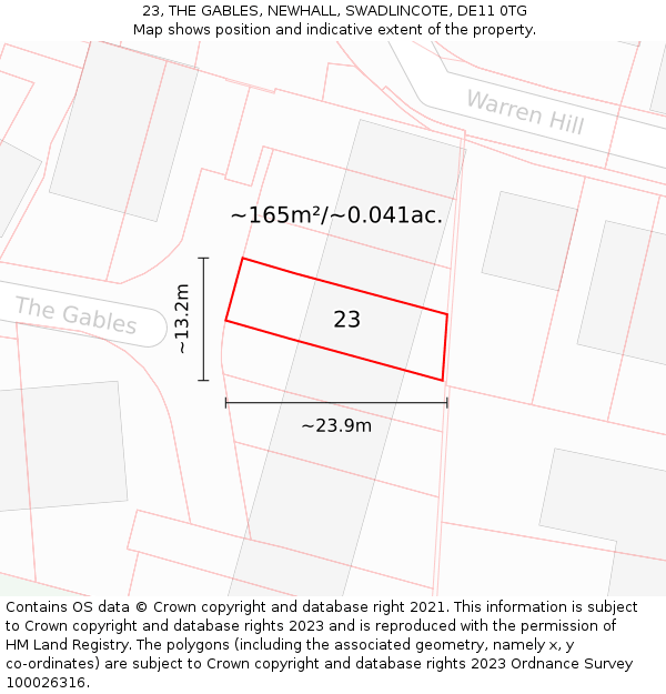 23, THE GABLES, NEWHALL, SWADLINCOTE, DE11 0TG: Plot and title map