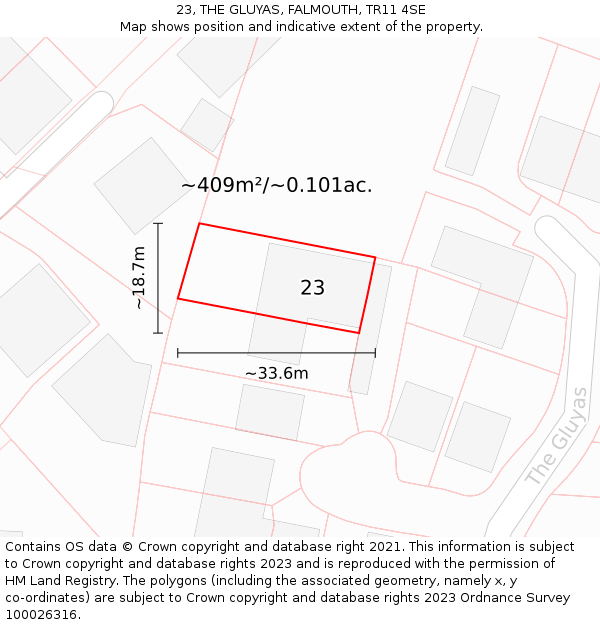 23, THE GLUYAS, FALMOUTH, TR11 4SE: Plot and title map