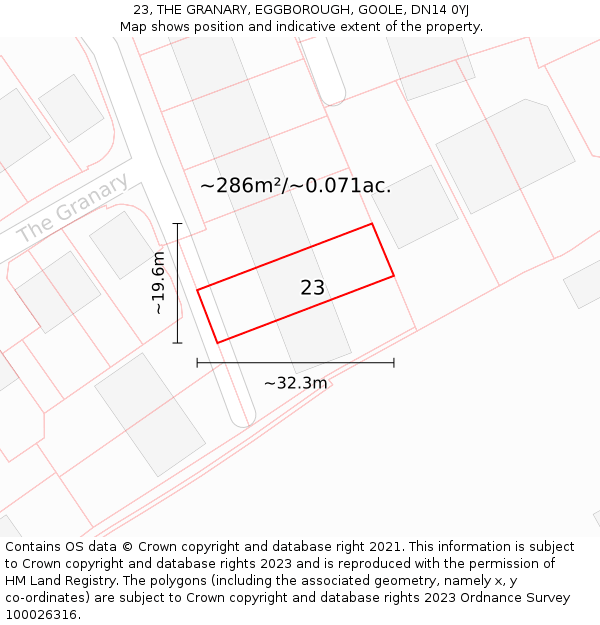 23, THE GRANARY, EGGBOROUGH, GOOLE, DN14 0YJ: Plot and title map