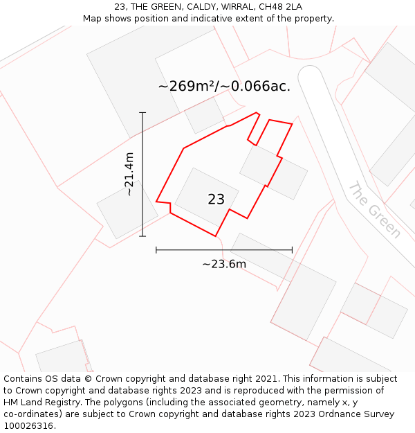23, THE GREEN, CALDY, WIRRAL, CH48 2LA: Plot and title map
