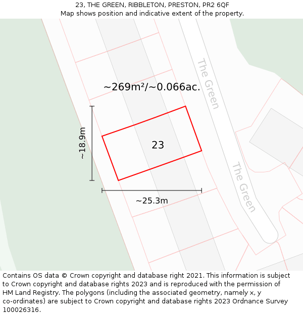 23, THE GREEN, RIBBLETON, PRESTON, PR2 6QF: Plot and title map