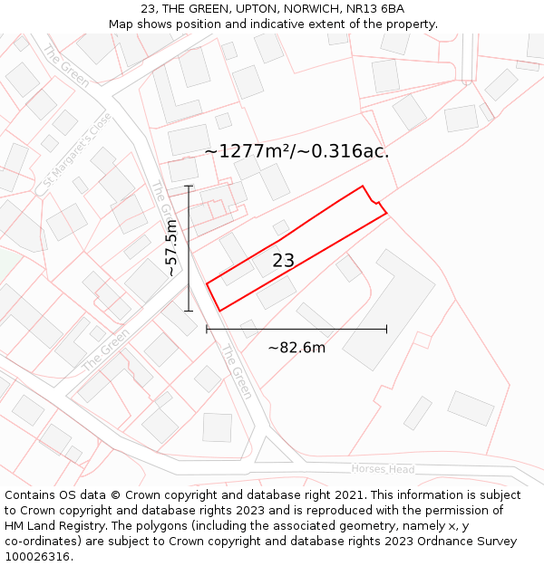 23, THE GREEN, UPTON, NORWICH, NR13 6BA: Plot and title map