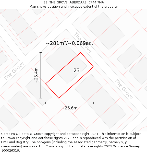 23, THE GROVE, ABERDARE, CF44 7NA: Plot and title map