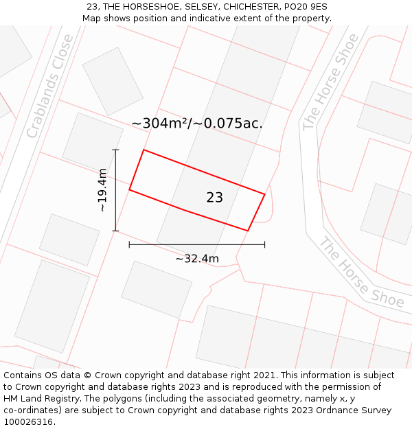 23, THE HORSESHOE, SELSEY, CHICHESTER, PO20 9ES: Plot and title map