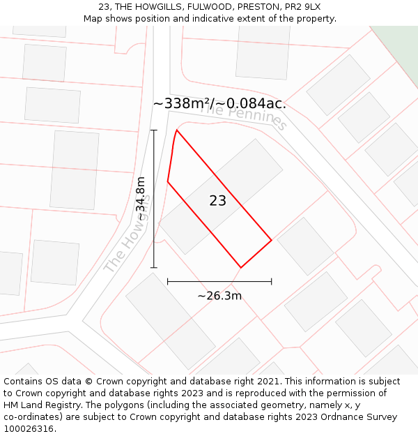 23, THE HOWGILLS, FULWOOD, PRESTON, PR2 9LX: Plot and title map