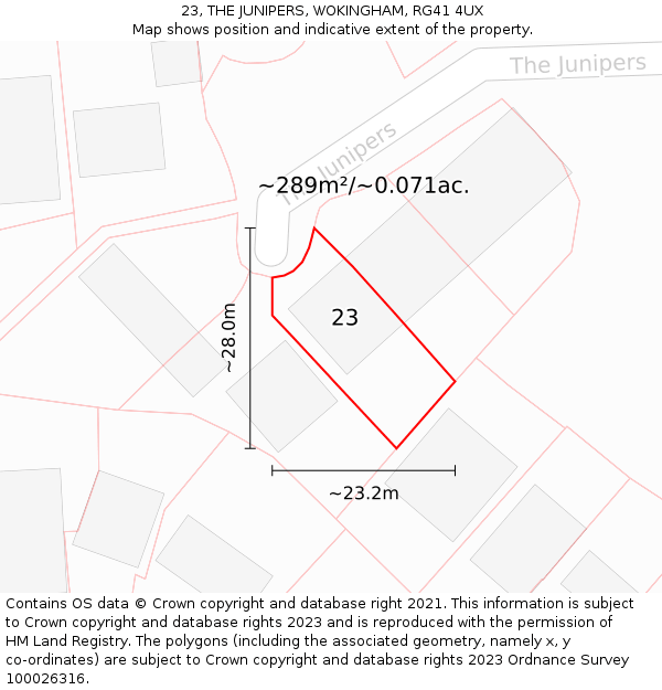 23, THE JUNIPERS, WOKINGHAM, RG41 4UX: Plot and title map