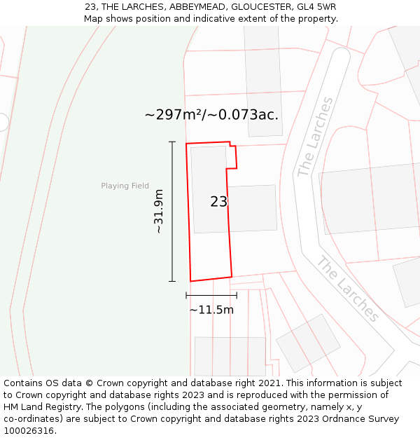 23, THE LARCHES, ABBEYMEAD, GLOUCESTER, GL4 5WR: Plot and title map