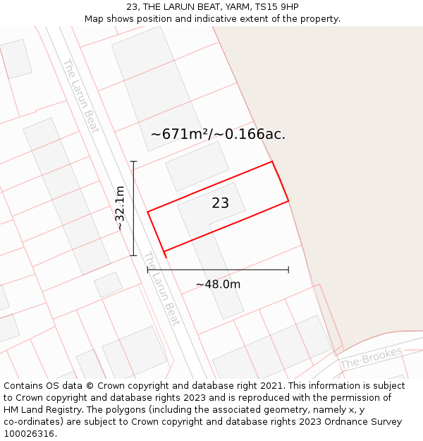 23, THE LARUN BEAT, YARM, TS15 9HP: Plot and title map