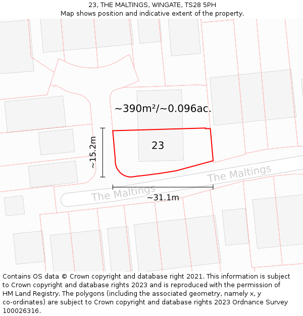 23, THE MALTINGS, WINGATE, TS28 5PH: Plot and title map