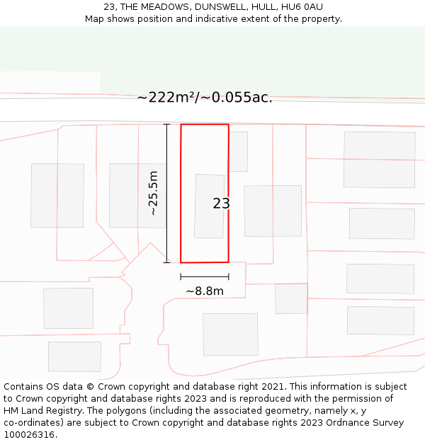23, THE MEADOWS, DUNSWELL, HULL, HU6 0AU: Plot and title map