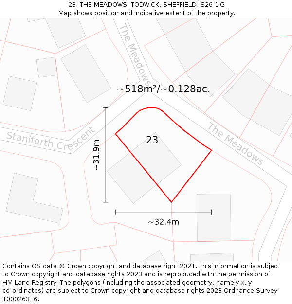 23, THE MEADOWS, TODWICK, SHEFFIELD, S26 1JG: Plot and title map