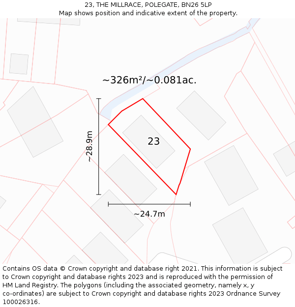 23, THE MILLRACE, POLEGATE, BN26 5LP: Plot and title map
