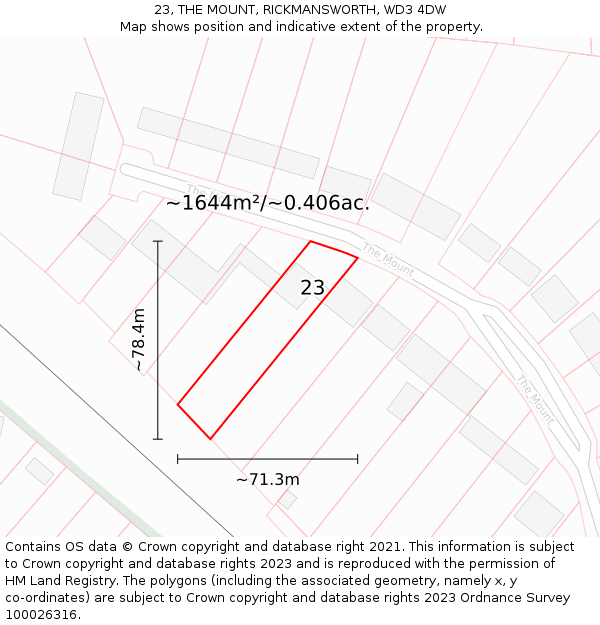 23, THE MOUNT, RICKMANSWORTH, WD3 4DW: Plot and title map