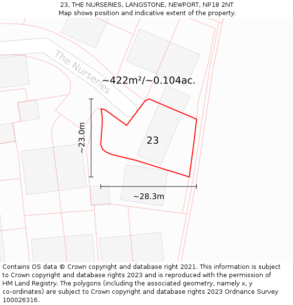 23, THE NURSERIES, LANGSTONE, NEWPORT, NP18 2NT: Plot and title map