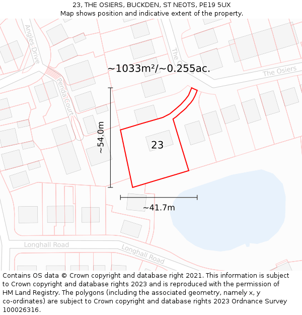 23, THE OSIERS, BUCKDEN, ST NEOTS, PE19 5UX: Plot and title map