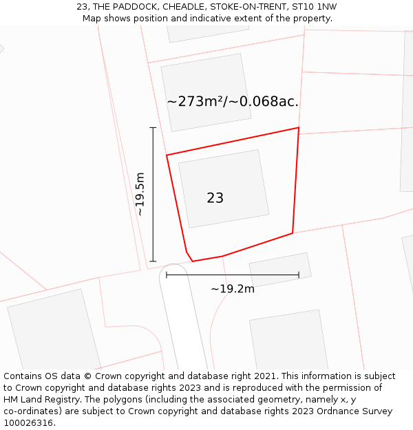 23, THE PADDOCK, CHEADLE, STOKE-ON-TRENT, ST10 1NW: Plot and title map