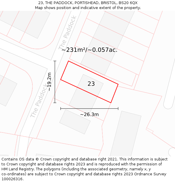 23, THE PADDOCK, PORTISHEAD, BRISTOL, BS20 6QX: Plot and title map