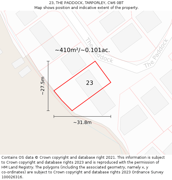 23, THE PADDOCK, TARPORLEY, CW6 0BT: Plot and title map