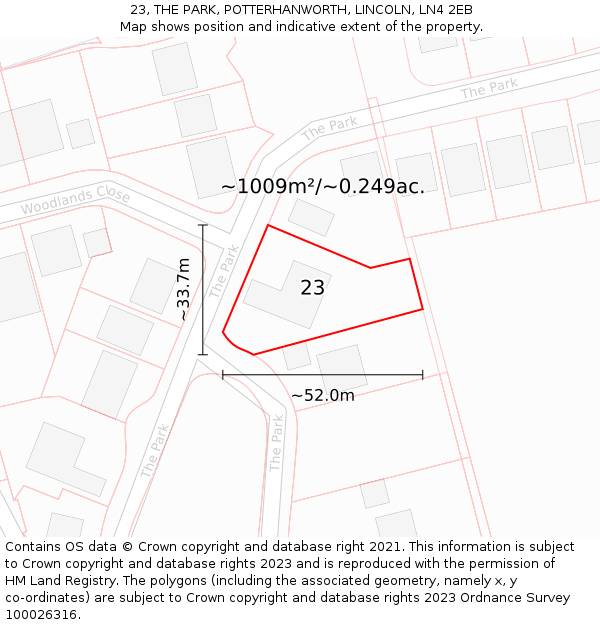 23, THE PARK, POTTERHANWORTH, LINCOLN, LN4 2EB: Plot and title map