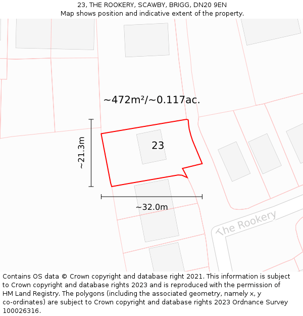 23, THE ROOKERY, SCAWBY, BRIGG, DN20 9EN: Plot and title map