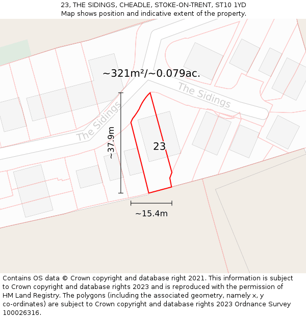 23, THE SIDINGS, CHEADLE, STOKE-ON-TRENT, ST10 1YD: Plot and title map