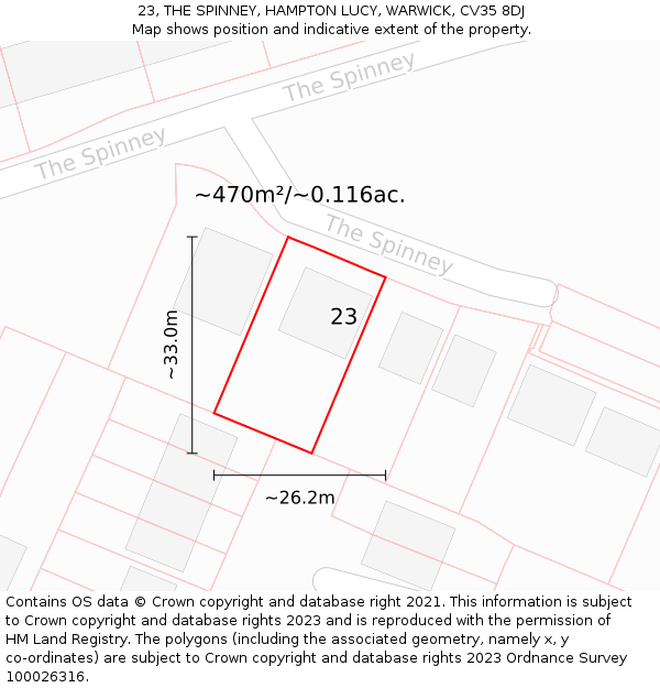 23, THE SPINNEY, HAMPTON LUCY, WARWICK, CV35 8DJ: Plot and title map