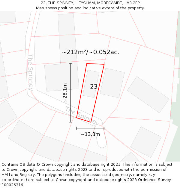 23, THE SPINNEY, HEYSHAM, MORECAMBE, LA3 2FP: Plot and title map