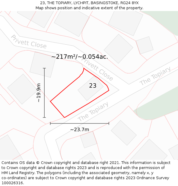 23, THE TOPIARY, LYCHPIT, BASINGSTOKE, RG24 8YX: Plot and title map