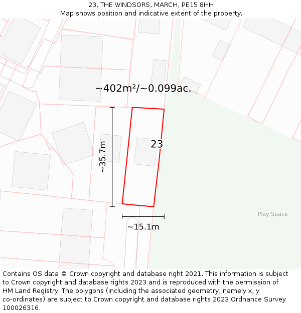 23, THE WINDSORS, MARCH, PE15 8HH: Plot and title map