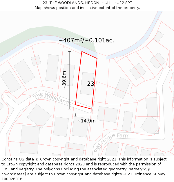 23, THE WOODLANDS, HEDON, HULL, HU12 8PT: Plot and title map