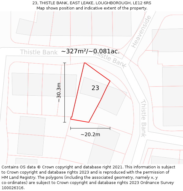 23, THISTLE BANK, EAST LEAKE, LOUGHBOROUGH, LE12 6RS: Plot and title map