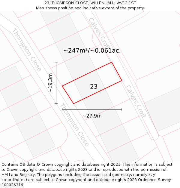 23, THOMPSON CLOSE, WILLENHALL, WV13 1ST: Plot and title map