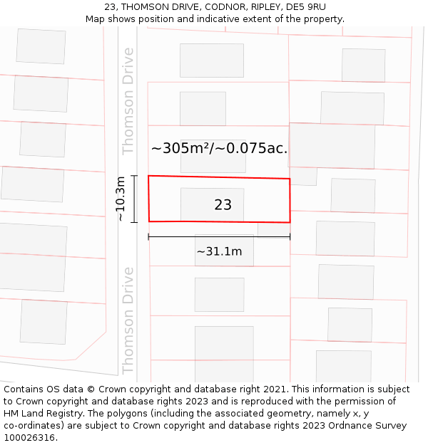 23, THOMSON DRIVE, CODNOR, RIPLEY, DE5 9RU: Plot and title map