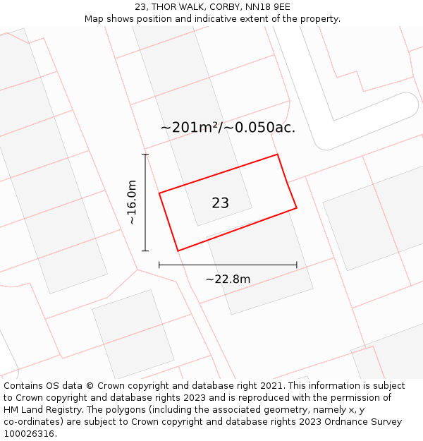 23, THOR WALK, CORBY, NN18 9EE: Plot and title map