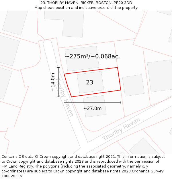 23, THORLBY HAVEN, BICKER, BOSTON, PE20 3DD: Plot and title map