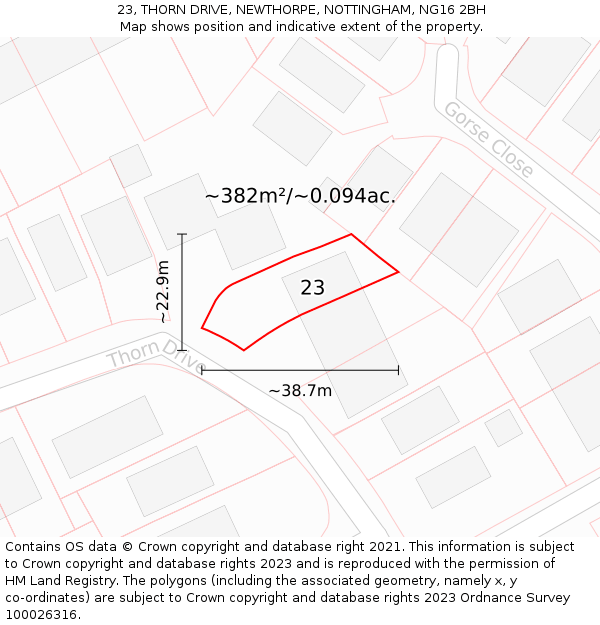 23, THORN DRIVE, NEWTHORPE, NOTTINGHAM, NG16 2BH: Plot and title map