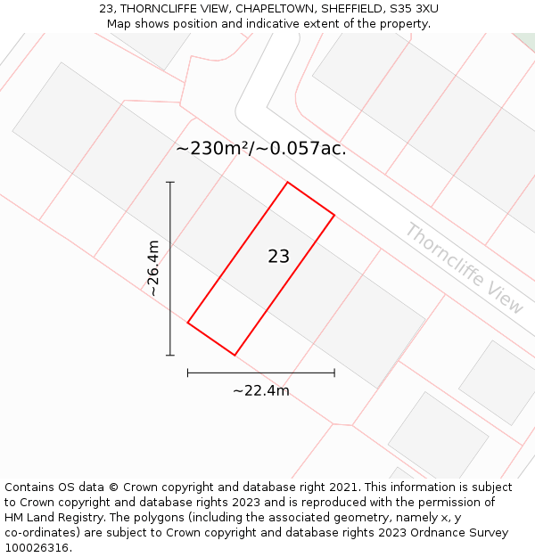 23, THORNCLIFFE VIEW, CHAPELTOWN, SHEFFIELD, S35 3XU: Plot and title map