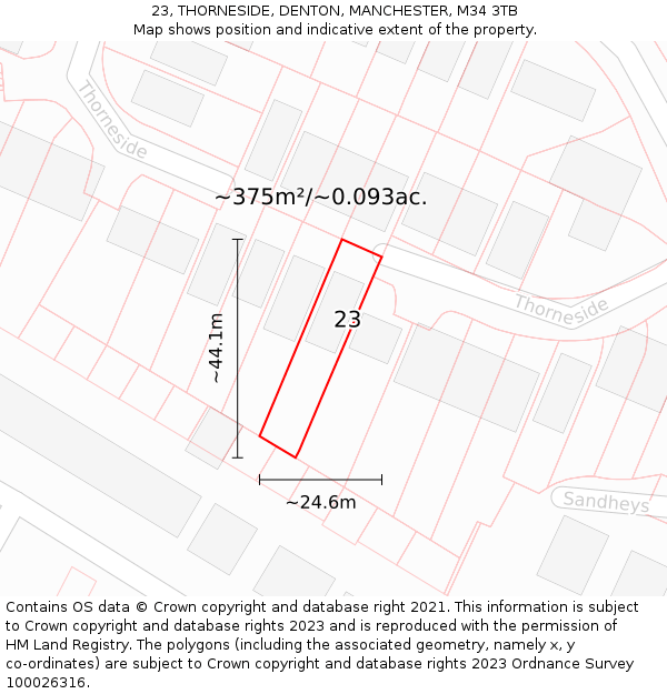 23, THORNESIDE, DENTON, MANCHESTER, M34 3TB: Plot and title map