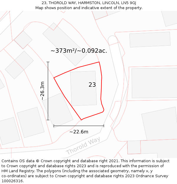 23, THOROLD WAY, HARMSTON, LINCOLN, LN5 9GJ: Plot and title map