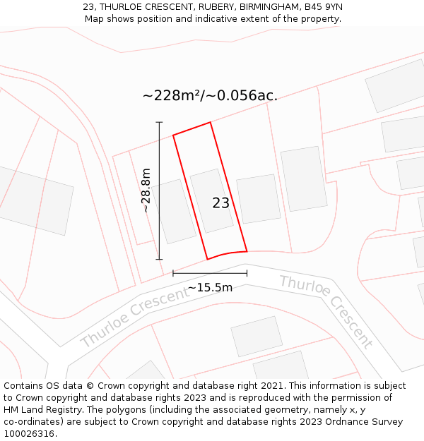 23, THURLOE CRESCENT, RUBERY, BIRMINGHAM, B45 9YN: Plot and title map