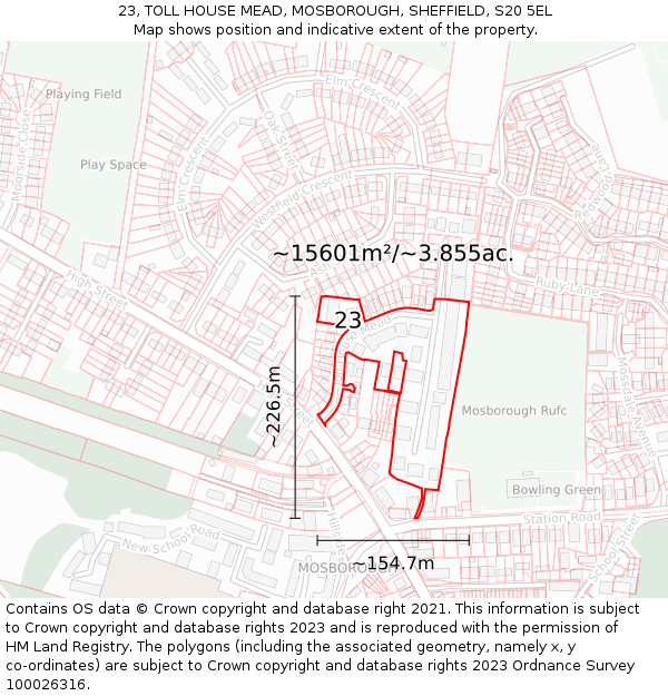 23, TOLL HOUSE MEAD, MOSBOROUGH, SHEFFIELD, S20 5EL: Plot and title map