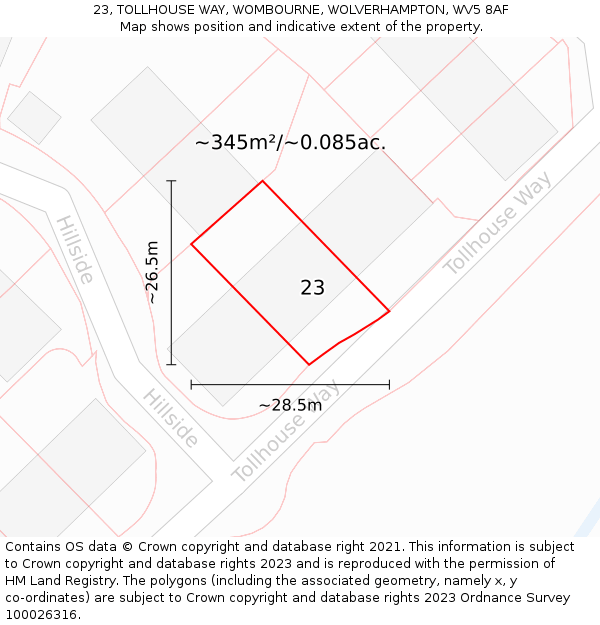 23, TOLLHOUSE WAY, WOMBOURNE, WOLVERHAMPTON, WV5 8AF: Plot and title map
