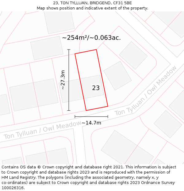 23, TON TYLLUAN, BRIDGEND, CF31 5BE: Plot and title map