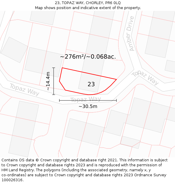 23, TOPAZ WAY, CHORLEY, PR6 0LQ: Plot and title map